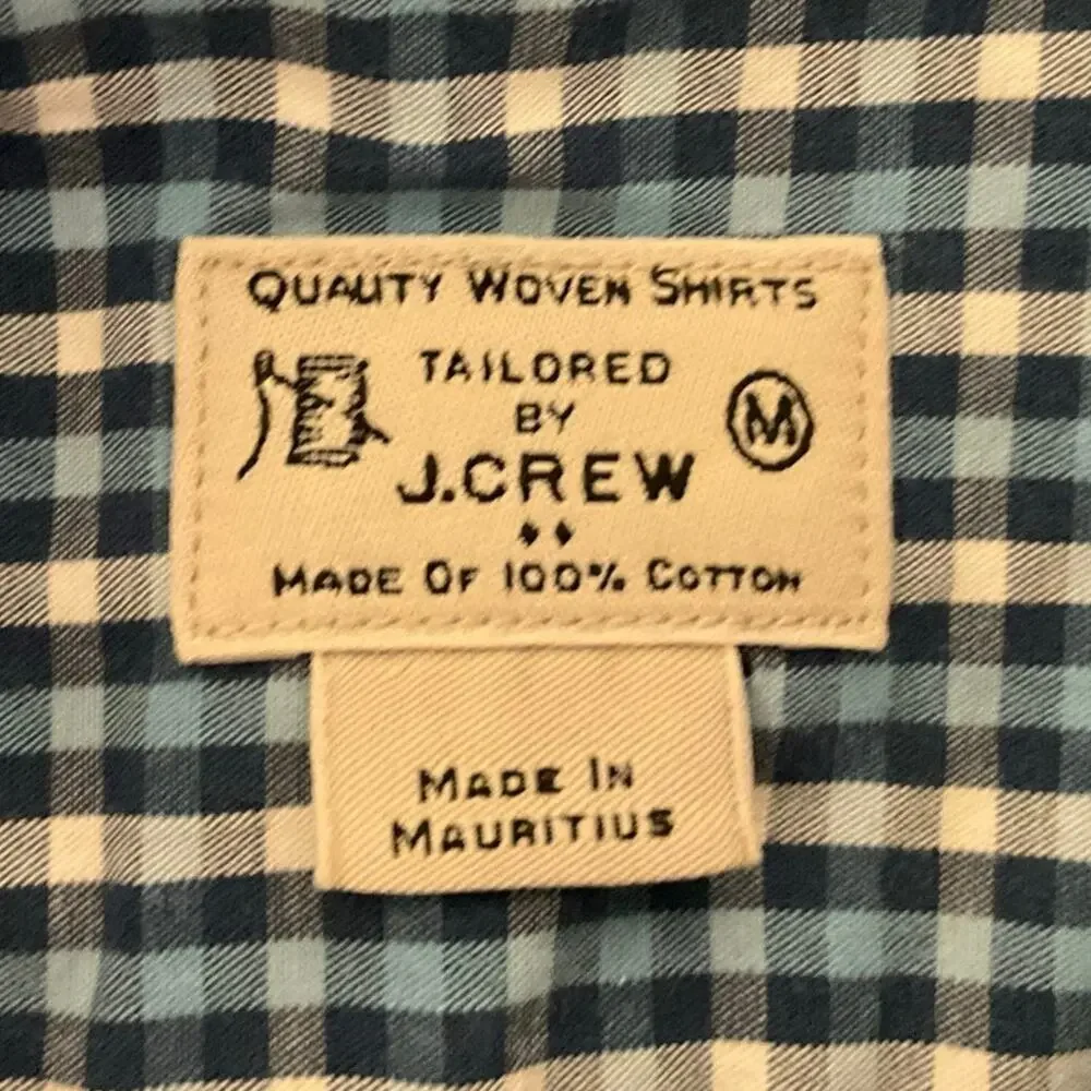 Tailored by J. Crew Button Up M Long Sleeve Shirt Plaid Blue Button Down Collar
